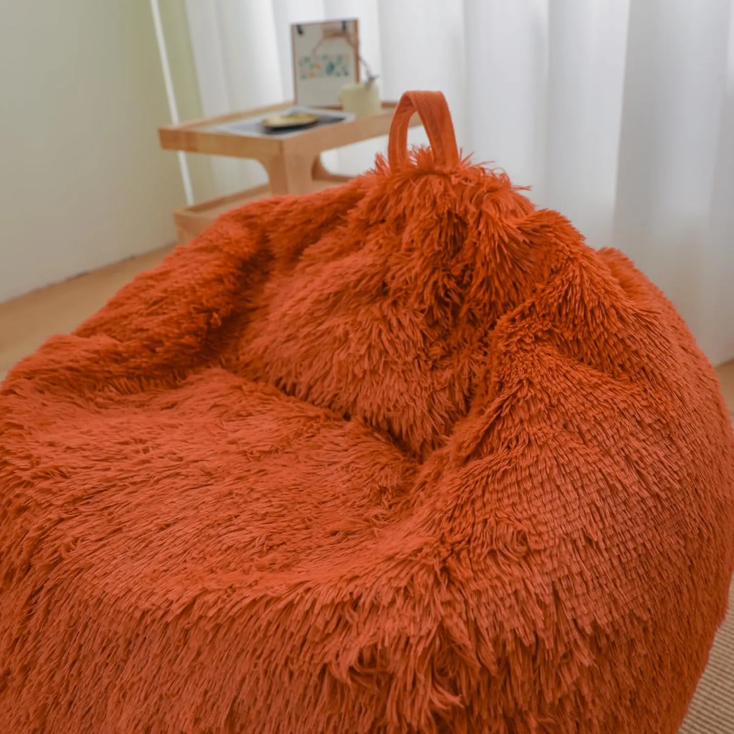 Orange bean bag chair covers (No Filler),comfy Plush fluffy bean bag chair Cover for bedroom，stuffed animal Storage bean bag chair covers, kids teens girls bean bag chairs,Anti-Slip , Burnt Orange