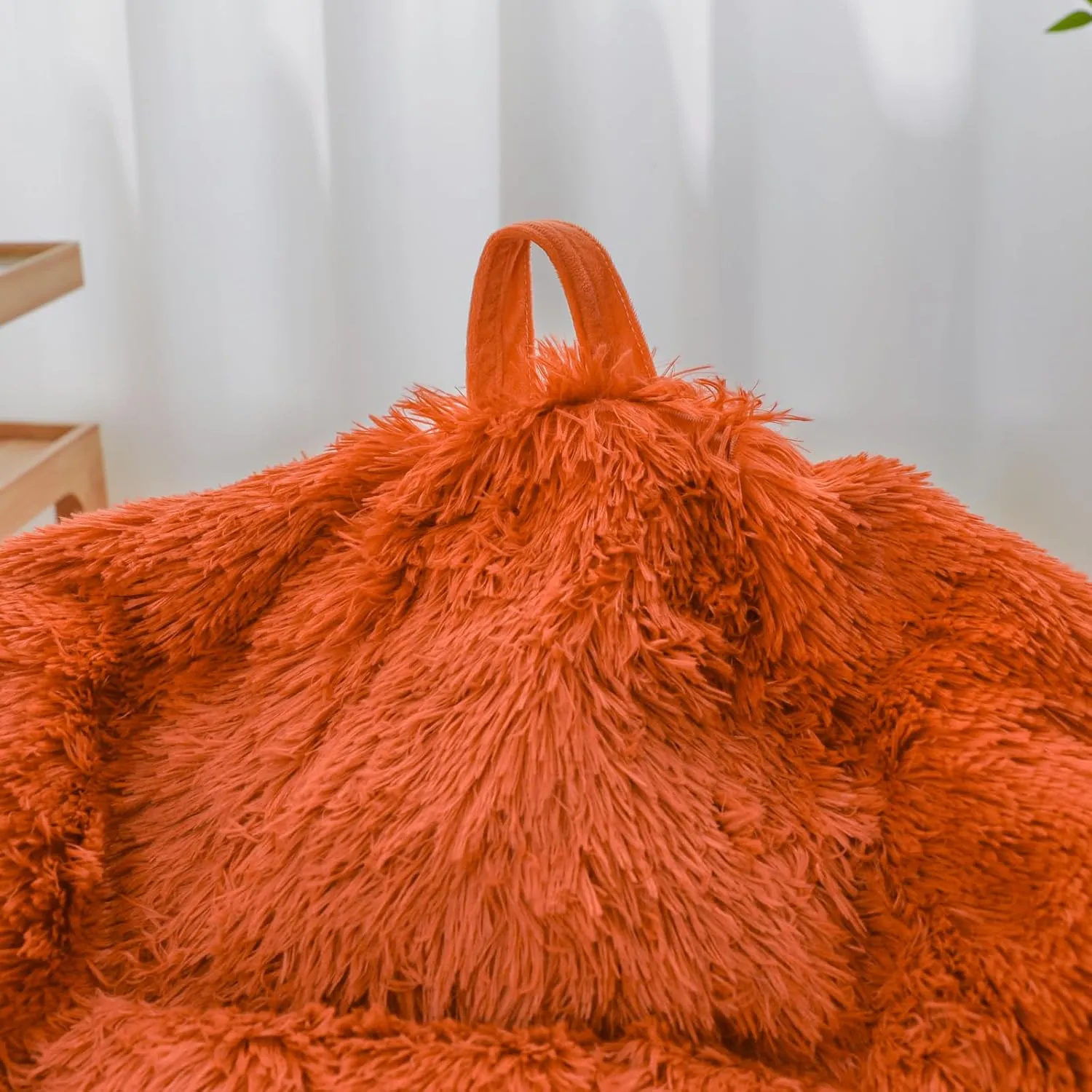 Orange bean bag chair covers (No Filler),comfy Plush fluffy bean bag chair Cover for bedroom，stuffed animal Storage bean bag chair covers, kids teens girls bean bag chairs,Anti-Slip , Burnt Orange