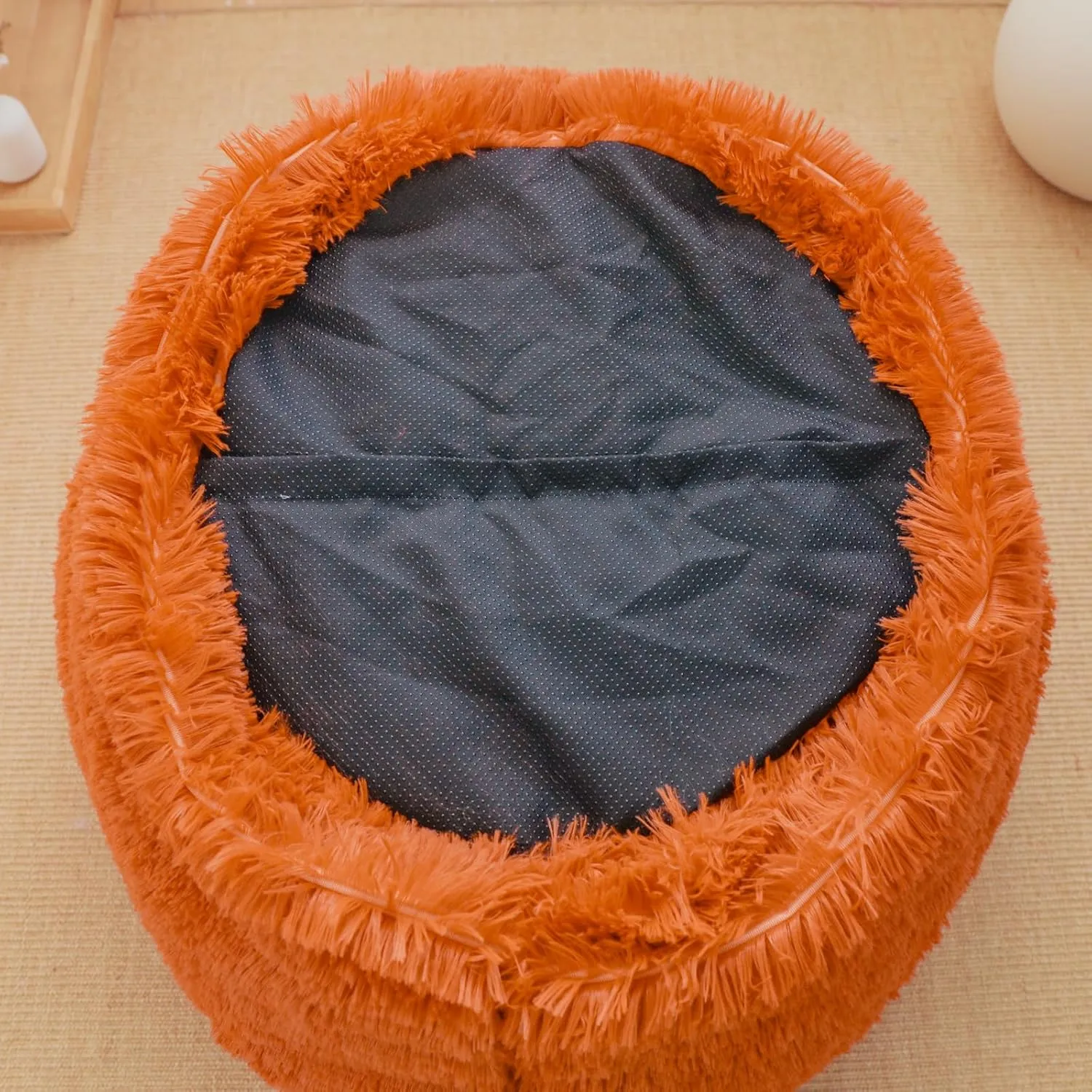 Orange bean bag chair covers (No Filler),comfy Plush fluffy bean bag chair Cover for bedroom，stuffed animal Storage bean bag chair covers, kids teens girls bean bag chairs,Anti-Slip , Burnt Orange