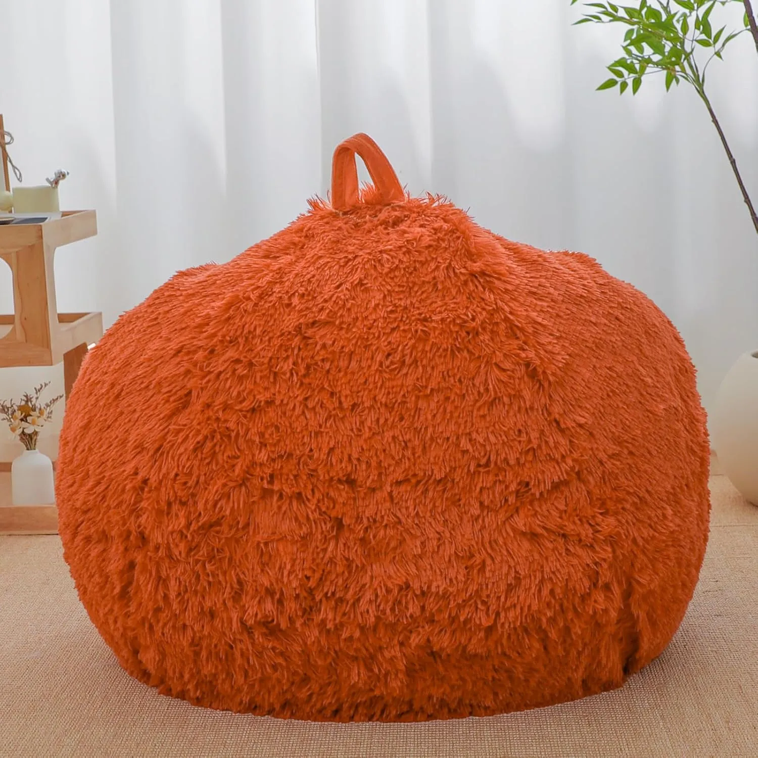 Orange bean bag chair covers (No Filler),comfy Plush fluffy bean bag chair Cover for bedroom，stuffed animal Storage bean bag chair covers, kids teens girls bean bag chairs,Anti-Slip , Burnt Orange