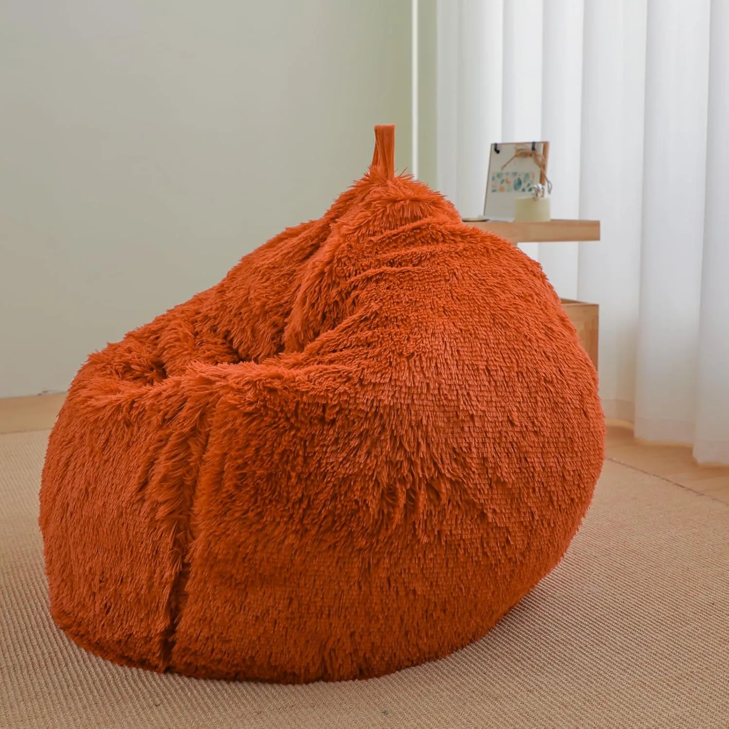 Orange bean bag chair covers (No Filler),comfy Plush fluffy bean bag chair Cover for bedroom，stuffed animal Storage bean bag chair covers, kids teens girls bean bag chairs,Anti-Slip , Burnt Orange