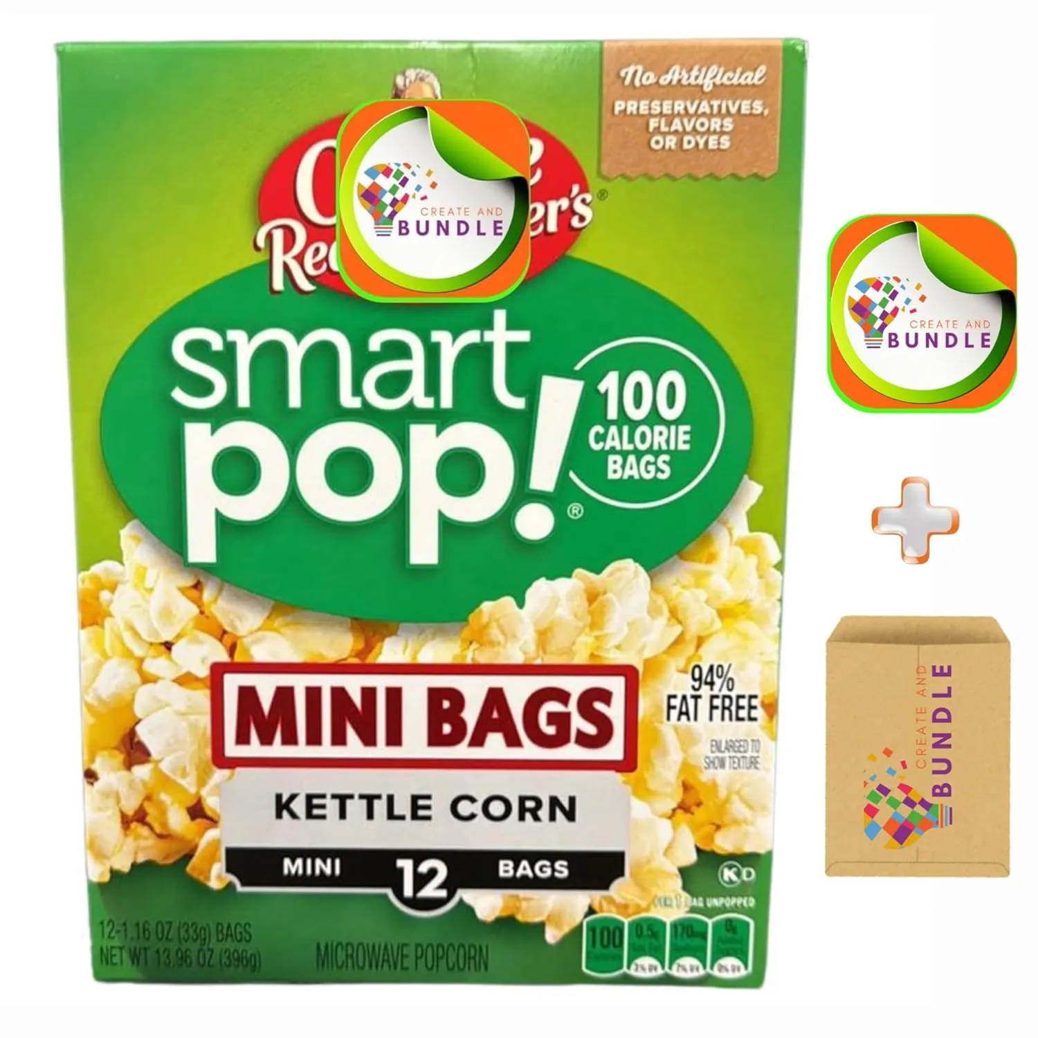 Orville Redenbacher's SmartPop! Kettle Corn Microwave Popcorn, Mini Bags, 1.16 oz, 12 Count, Gluten-Free, No Artificial Flavors   Create Sticker