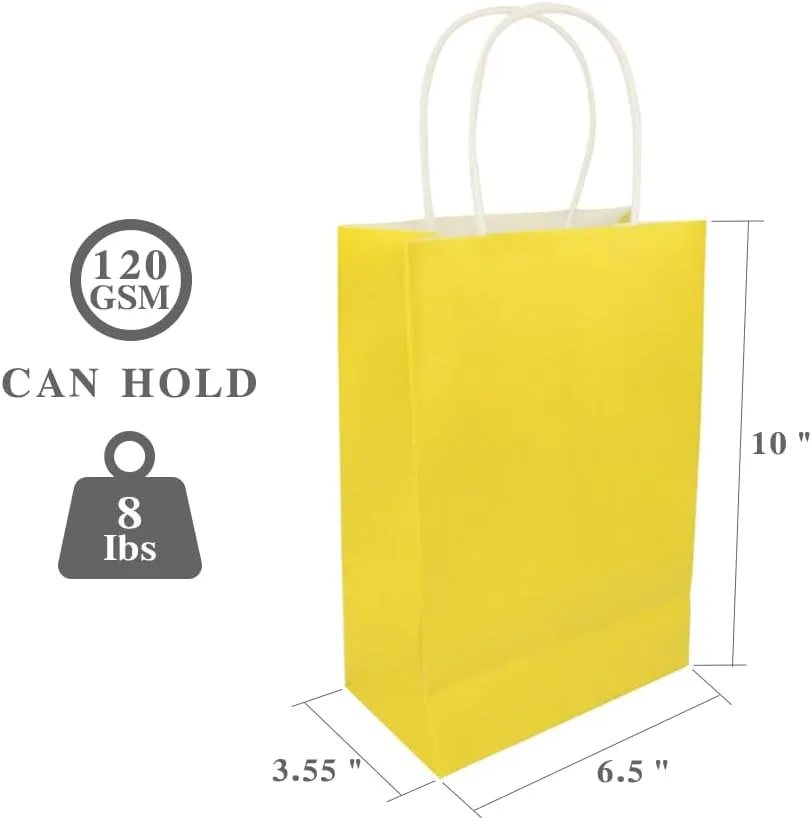 Ottin Yellow Party Kraft Paper Bags with Handle 30 Pack Bulk Paper Wrapped Treat Goodie Gift Bags for Kid's Birthday Craft Grocery Shopping Retail Wedding Gift Sacks Takeout Party Favor Bags