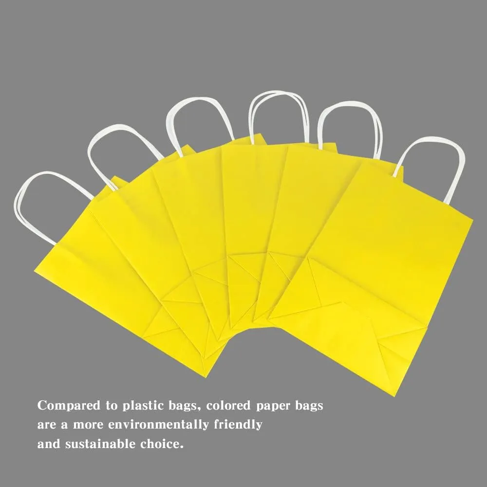 Ottin Yellow Party Kraft Paper Bags with Handle 30 Pack Bulk Paper Wrapped Treat Goodie Gift Bags for Kid's Birthday Craft Grocery Shopping Retail Wedding Gift Sacks Takeout Party Favor Bags