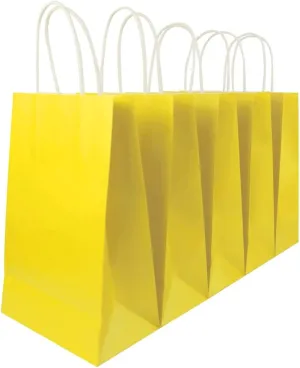 Ottin Yellow Party Kraft Paper Bags with Handle 30 Pack Bulk Paper Wrapped Treat Goodie Gift Bags for Kid's Birthday Craft Grocery Shopping Retail Wedding Gift Sacks Takeout Party Favor Bags