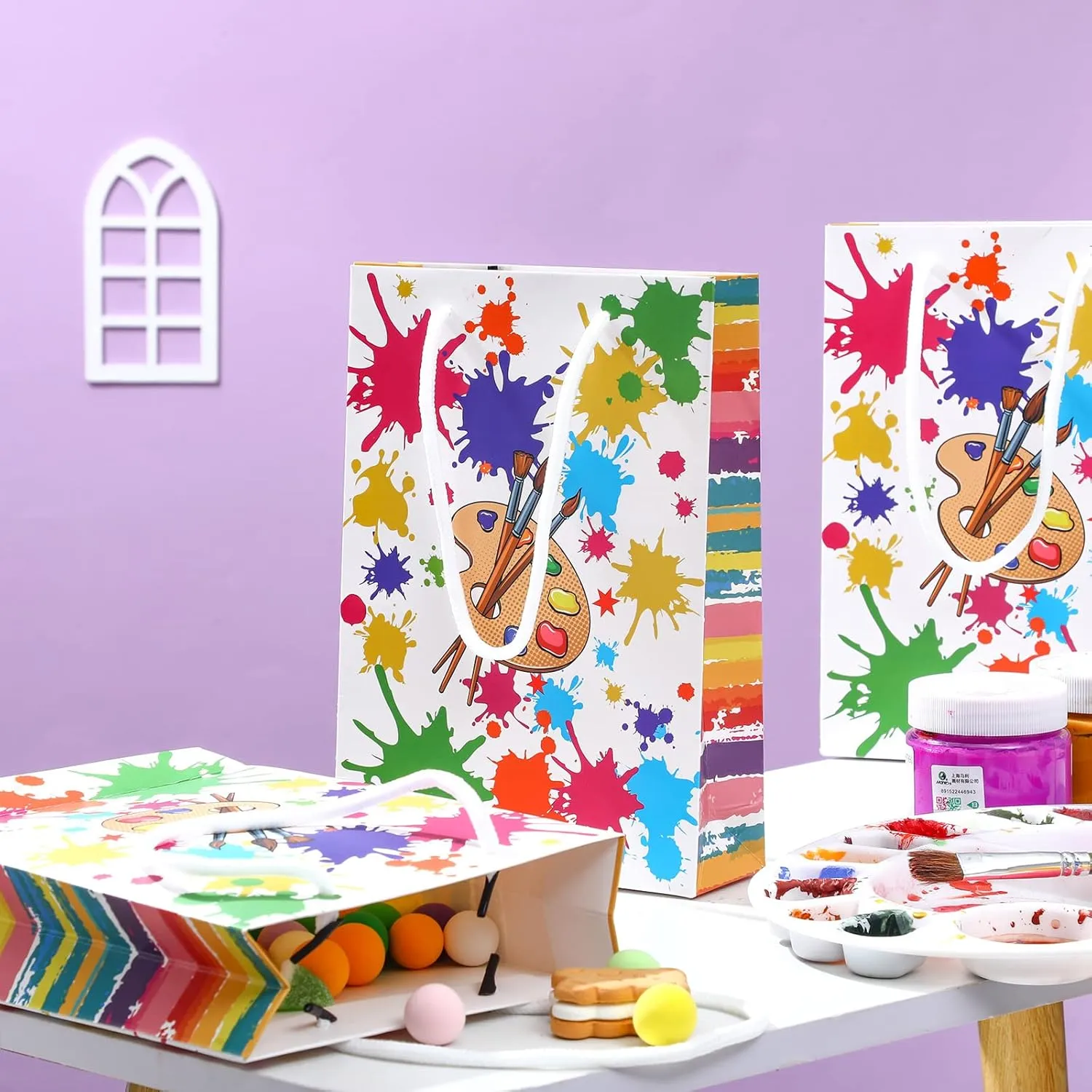 Pajean Art Party Bags Paint Treat Bags Party Goodies Pouches for Paint Splatter Decorations gift wrapping Supplies(16 Pieces,Bright Style)