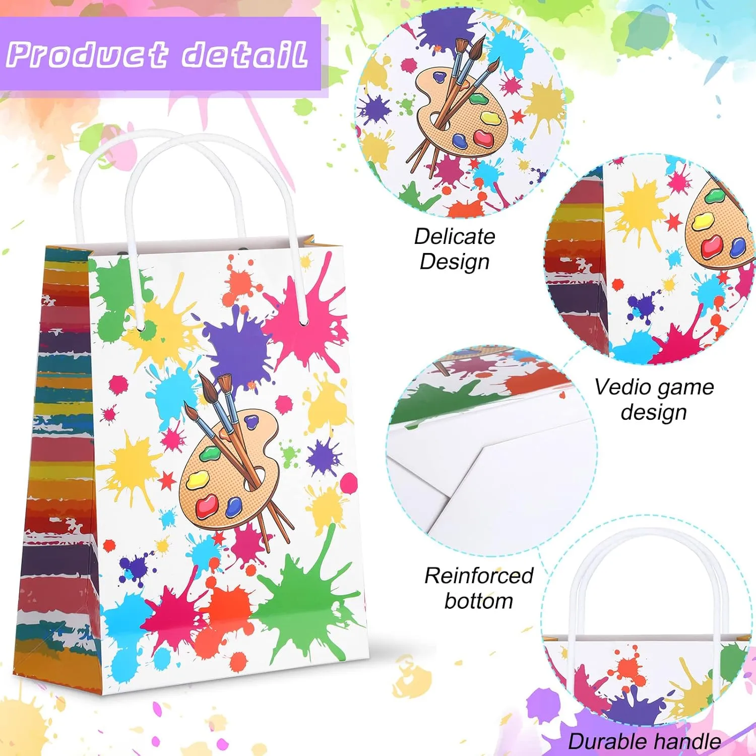 Pajean Art Party Bags Paint Treat Bags Party Goodies Pouches for Paint Splatter Decorations gift wrapping Supplies(16 Pieces,Bright Style)