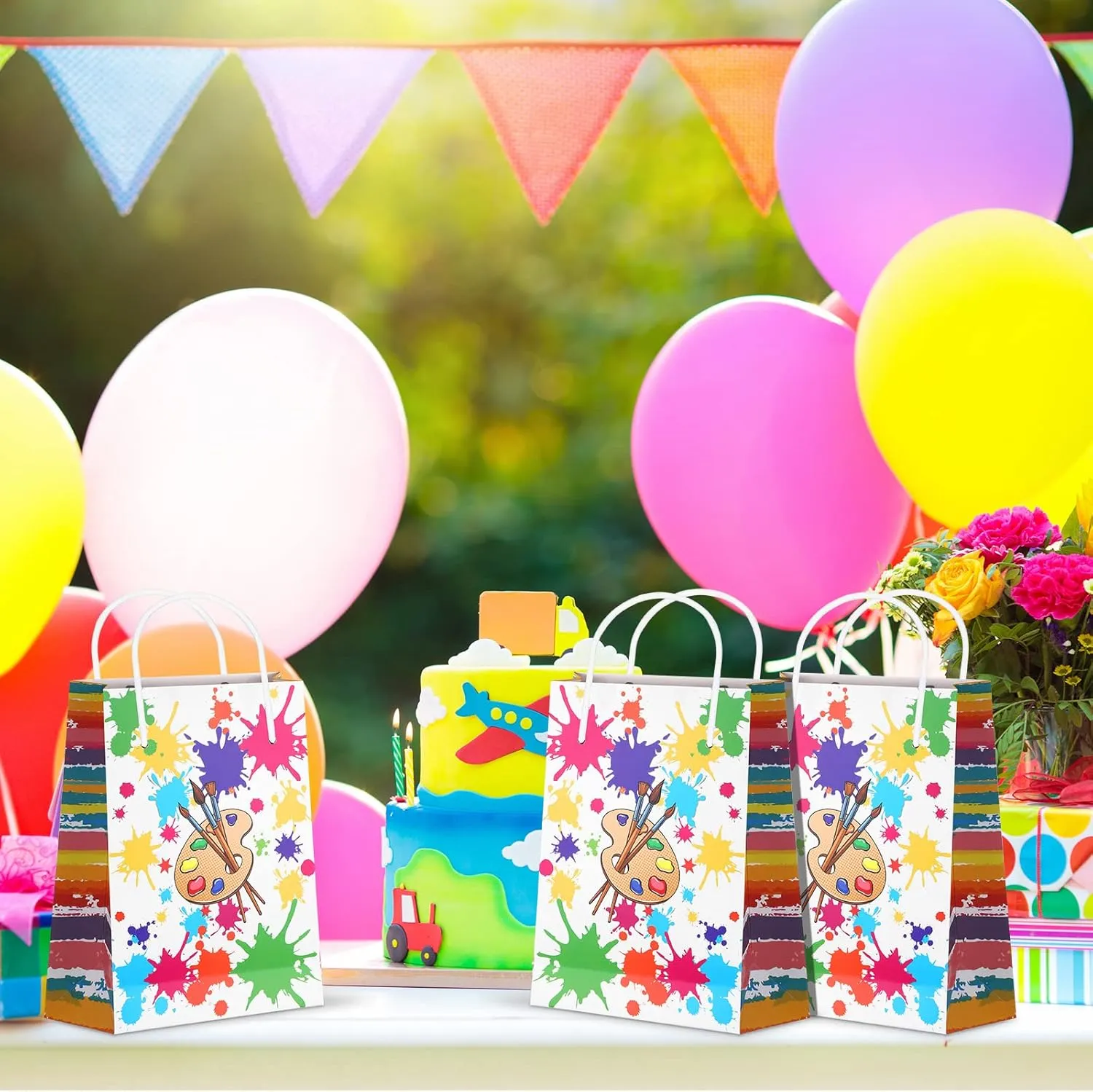 Pajean Art Party Bags Paint Treat Bags Party Goodies Pouches for Paint Splatter Decorations gift wrapping Supplies(16 Pieces,Bright Style)