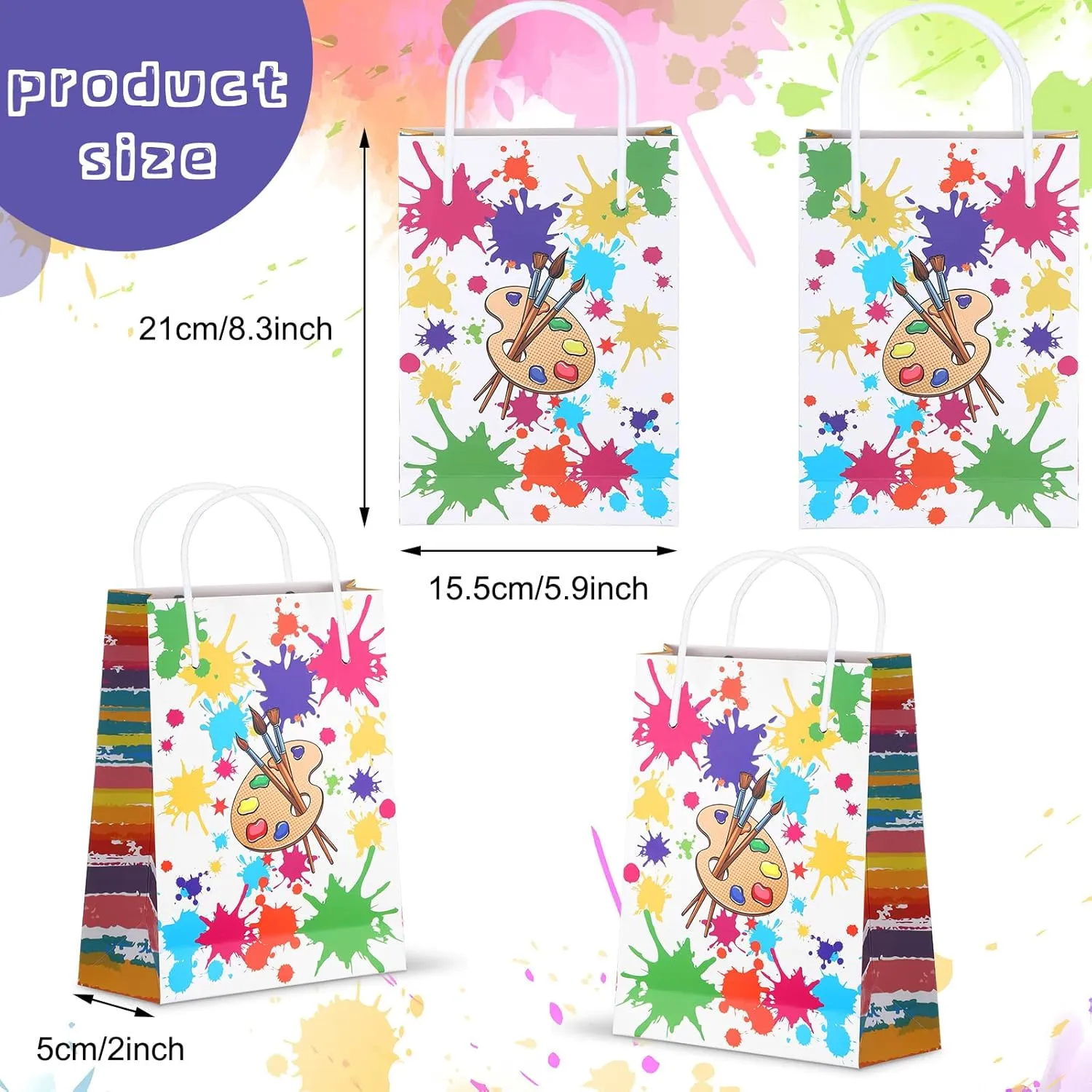 Pajean Art Party Bags Paint Treat Bags Party Goodies Pouches for Paint Splatter Decorations gift wrapping Supplies(16 Pieces,Bright Style)