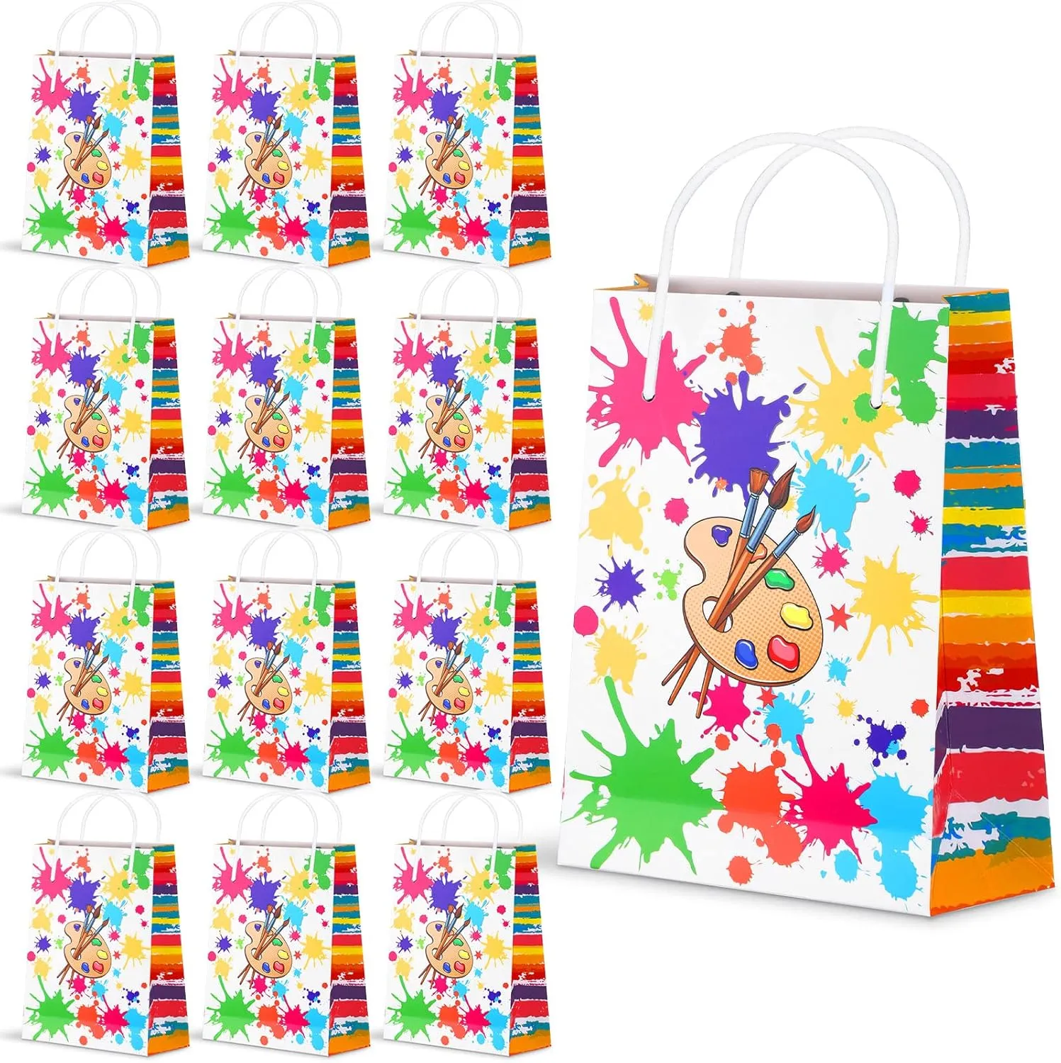 Pajean Art Party Bags Paint Treat Bags Party Goodies Pouches for Paint Splatter Decorations gift wrapping Supplies(16 Pieces,Bright Style)