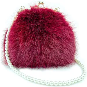 Pearl Chain StrapFaux Fur Evening Handbags Fuzzy Satchel Style Purse Fashion Clutch Handbag Shoulder Vintage Bags for Women