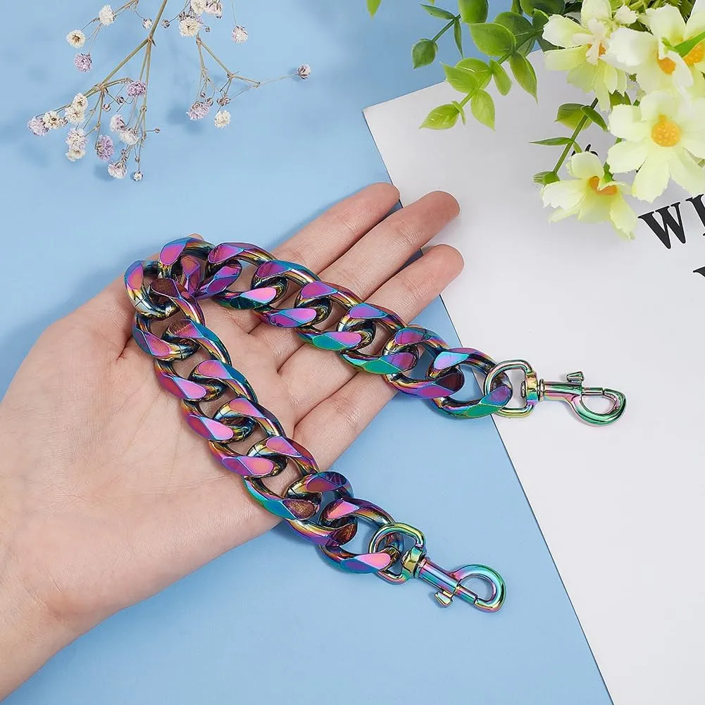 PH PandaHall 0.8 Inch Rainbow Chain Strap, 12 Inch Alloy Bag Chain Decorative Purse Extender Flat Bag Strap Handle Short Strap Replacement Purse Handles with Swivel Clasps for DIY Women Bags Making