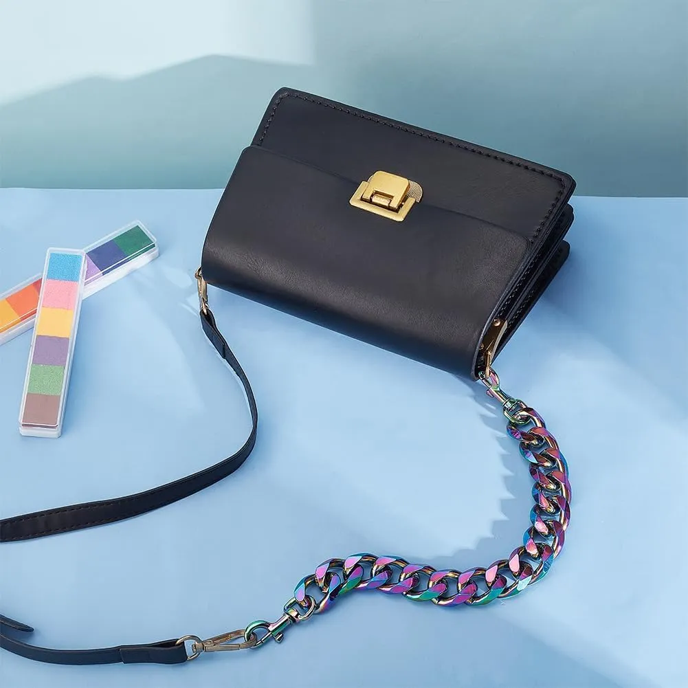 PH PandaHall 0.8 Inch Rainbow Chain Strap, 12 Inch Alloy Bag Chain Decorative Purse Extender Flat Bag Strap Handle Short Strap Replacement Purse Handles with Swivel Clasps for DIY Women Bags Making