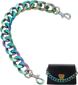 PH PandaHall 0.8 Inch Rainbow Chain Strap, 12 Inch Alloy Bag Chain Decorative Purse Extender Flat Bag Strap Handle Short Strap Replacement Purse Handles with Swivel Clasps for DIY Women Bags Making
