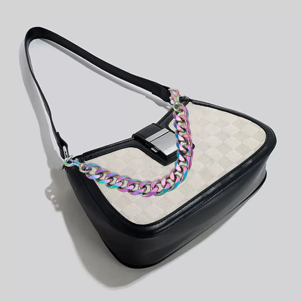 PH PandaHall 0.8 Inch Rainbow Chain Strap, 12 Inch Alloy Bag Chain Decorative Purse Extender Flat Bag Strap Handle Short Strap Replacement Purse Handles with Swivel Clasps for DIY Women Bags Making