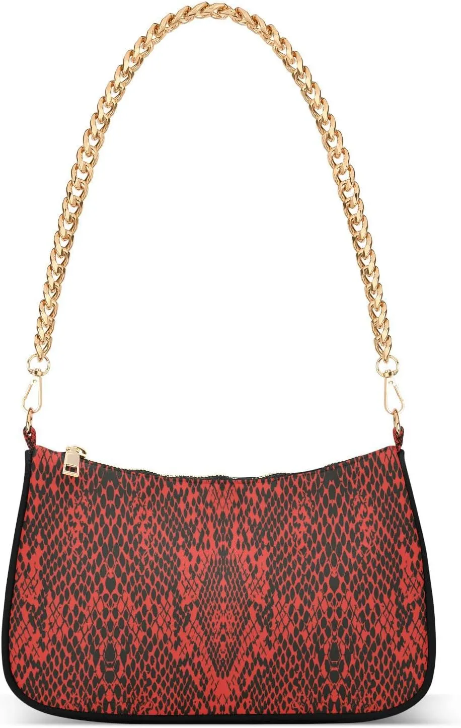 Pink Snake Skin Shoulder Bag for Women Fabric Crescent Handbag with Zipper Chain Clutch Purses
