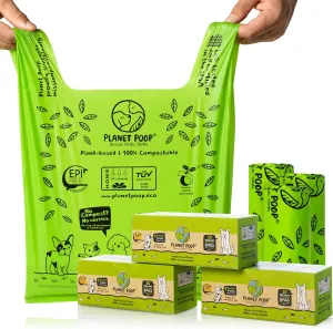 PLANET POOP Home Compostable Dog Bags 90, XL Sized Cat Litter Box Clean-up Doggy Waste Bag with Handles, Pooper Scooper Swivel Bin for Dogs Extra-Large Grocery Size Pet Supplies