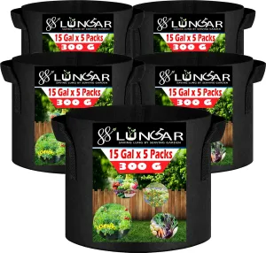Plant Grow Bags - 15 Gallon 5 Packs Planter Pot, Thickest Aeration 300G Non-Woven Fabric, Reinforced Handles for Weatherproof Nursery Pot, Enhanced Double Seam