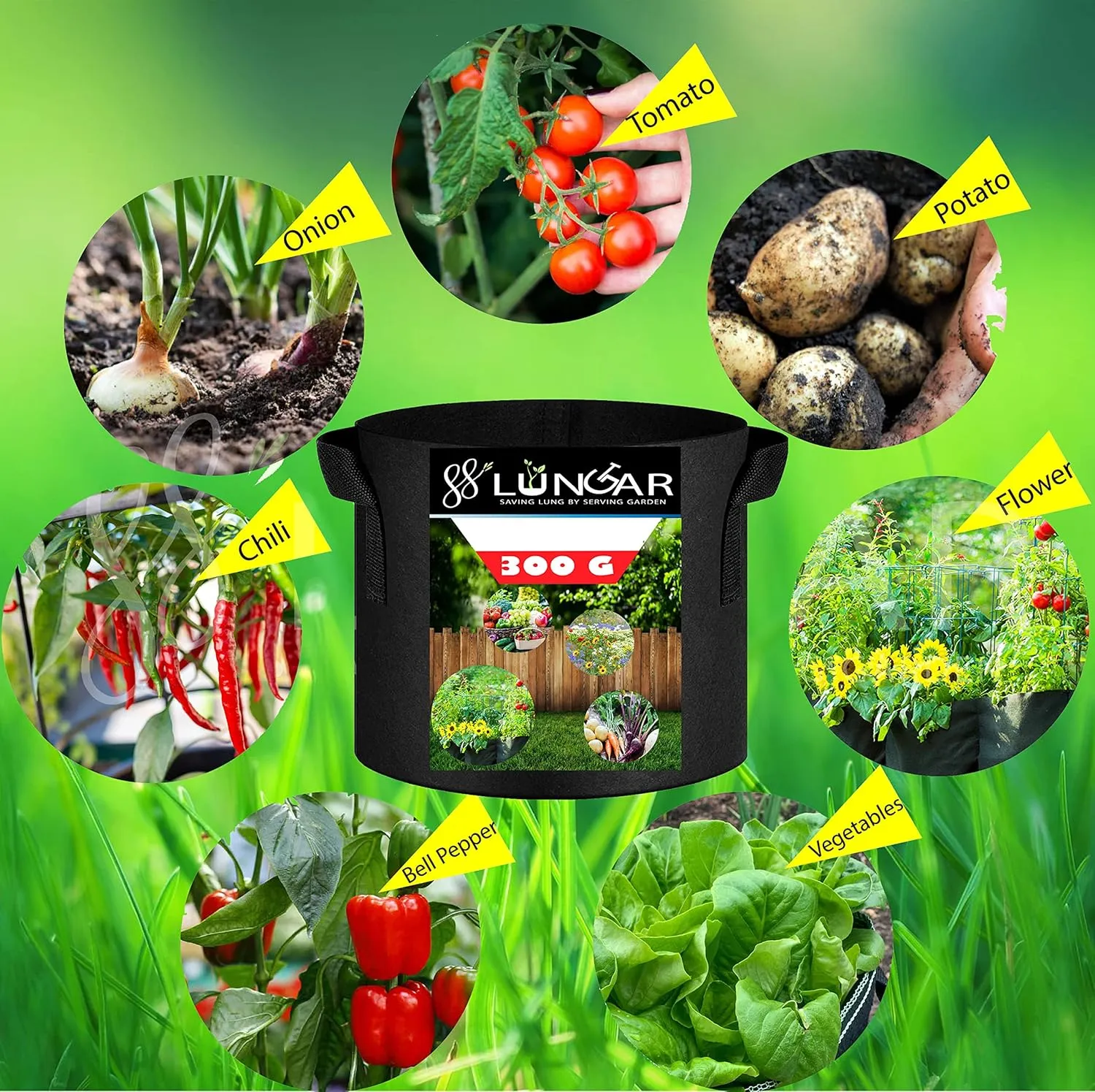 Plant Grow Bags - 15 Gallon 5 Packs Planter Pot, Thickest Aeration 300G Non-Woven Fabric, Reinforced Handles for Weatherproof Nursery Pot, Enhanced Double Seam