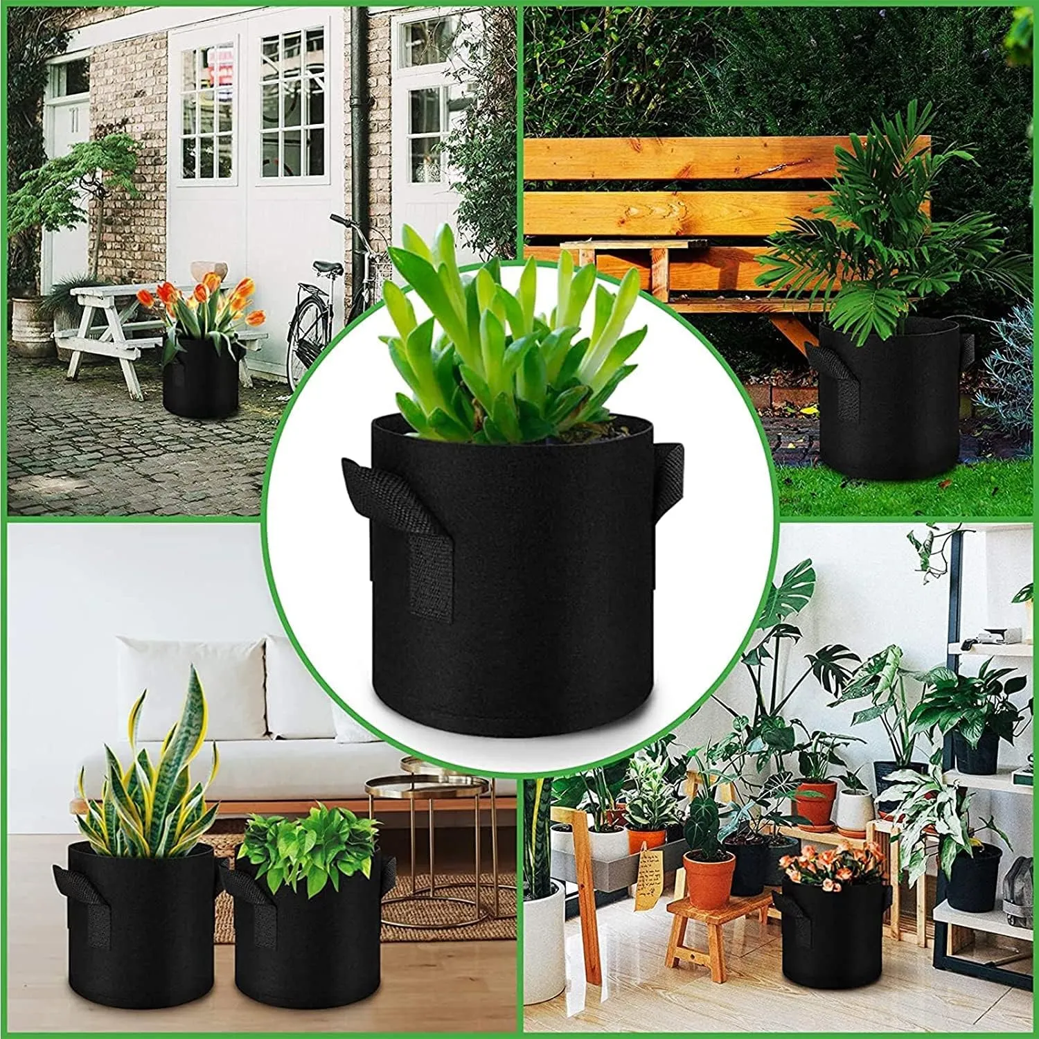 Plant Grow Bags - 15 Gallon 5 Packs Planter Pot, Thickest Aeration 300G Non-Woven Fabric, Reinforced Handles for Weatherproof Nursery Pot, Enhanced Double Seam