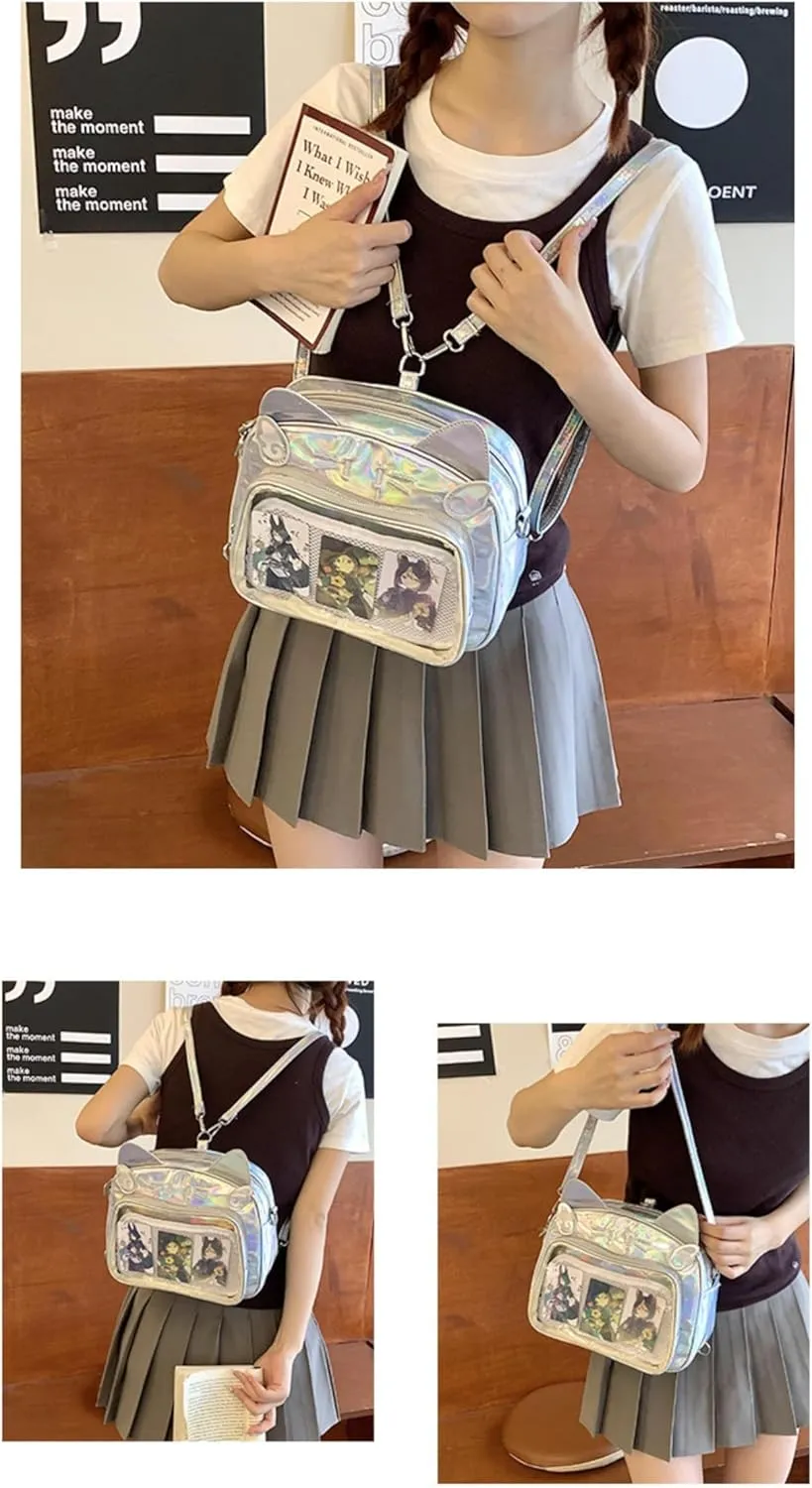 Pokn Cute Cat Ita Bag Pin Display Backpack Y2K Bag Y2k Aesthetic Single Shoulder Crossbody Anime Purse