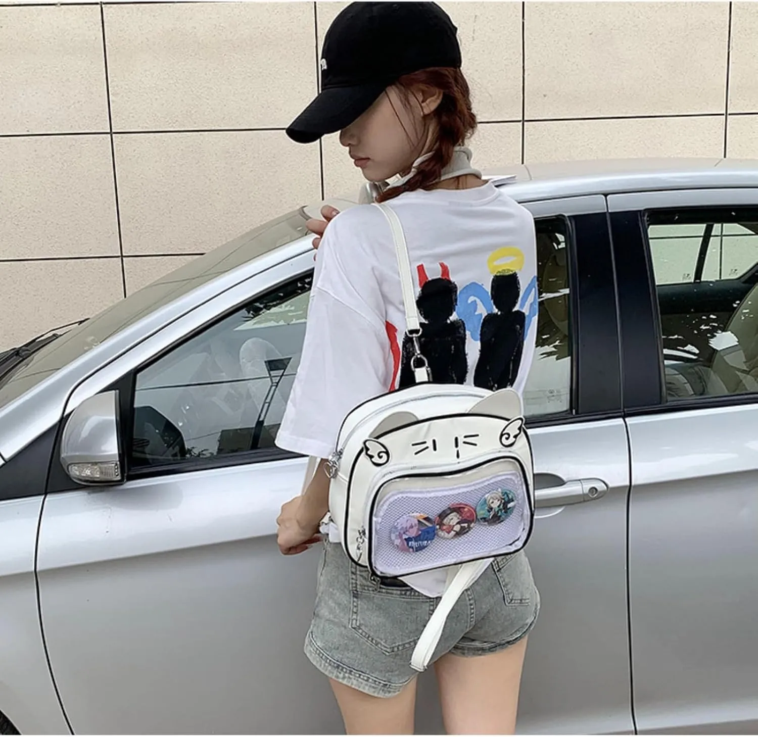 Pokn Cute Cat Ita Bag Pin Display Backpack Y2K Bag Y2k Aesthetic Single Shoulder Crossbody Anime Purse