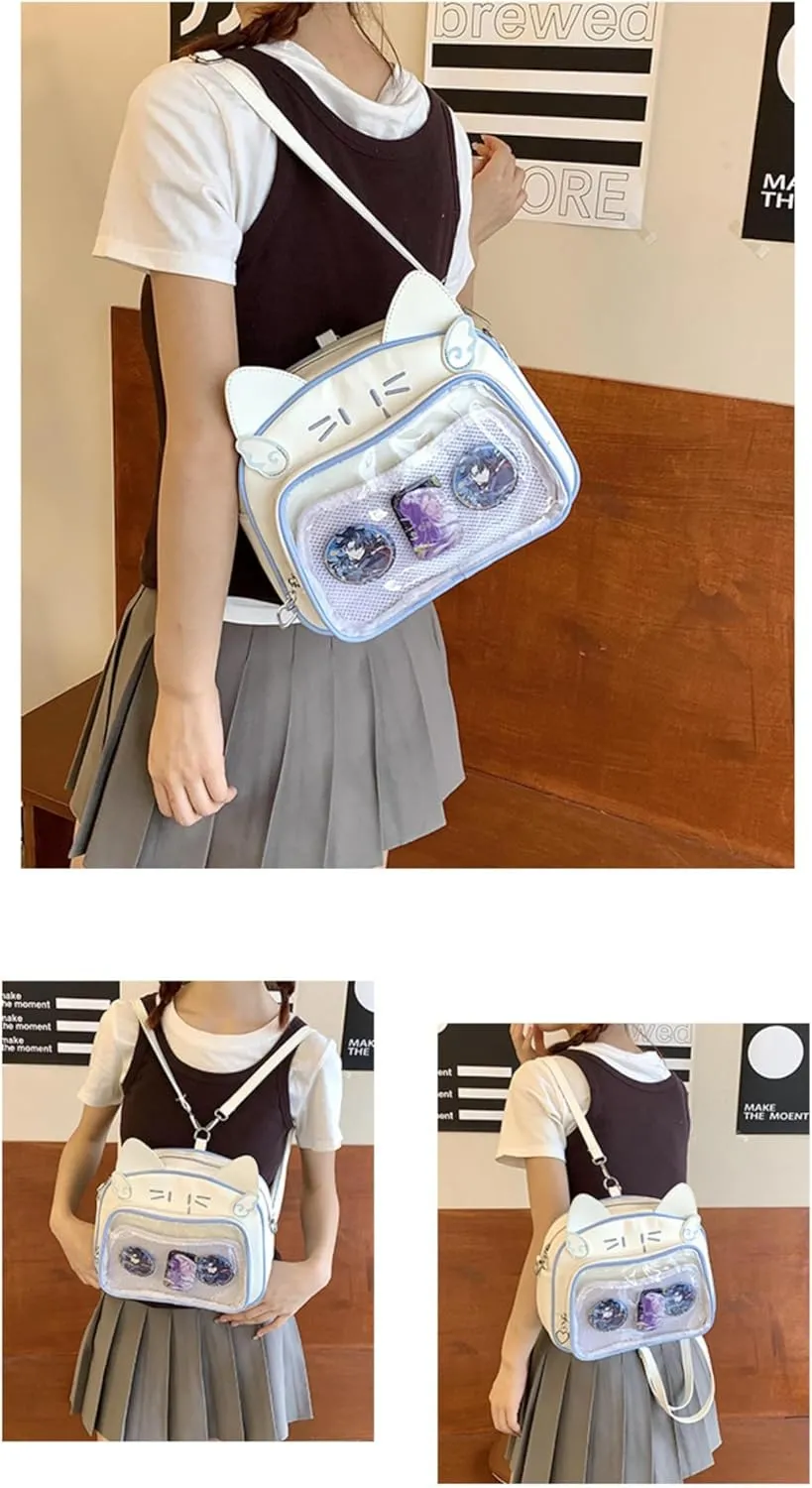 Pokn Cute Cat Ita Bag Pin Display Backpack Y2K Bag Y2k Aesthetic Single Shoulder Crossbody Anime Purse