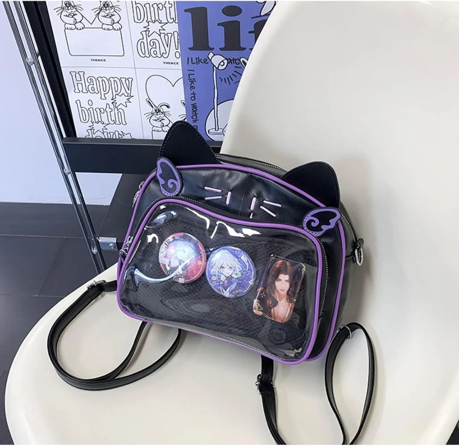 Pokn Cute Cat Ita Bag Pin Display Backpack Y2K Bag Y2k Aesthetic Single Shoulder Crossbody Anime Purse