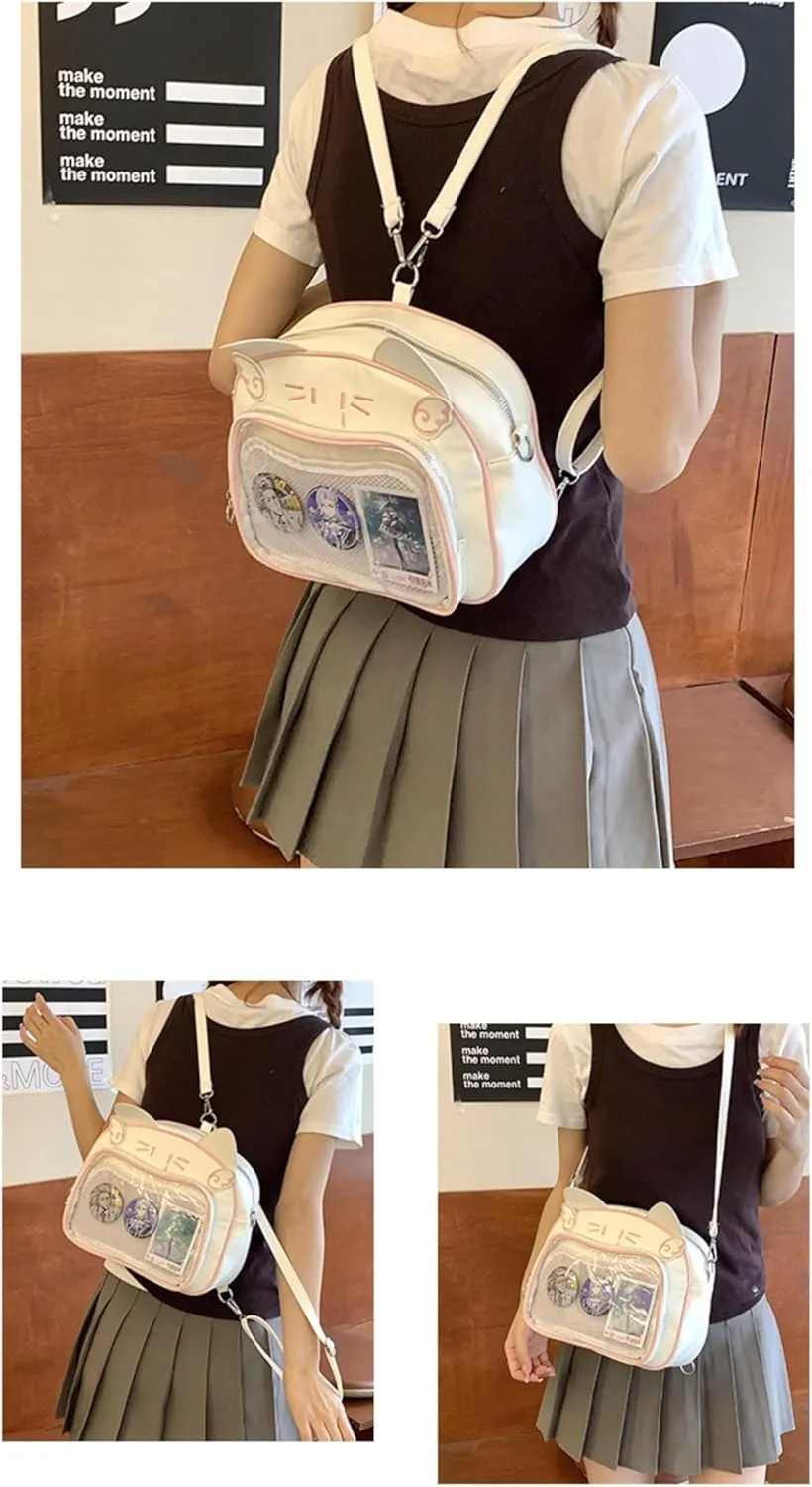 Pokn Cute Cat Ita Bag Pin Display Backpack Y2K Bag Y2k Aesthetic Single Shoulder Crossbody Anime Purse