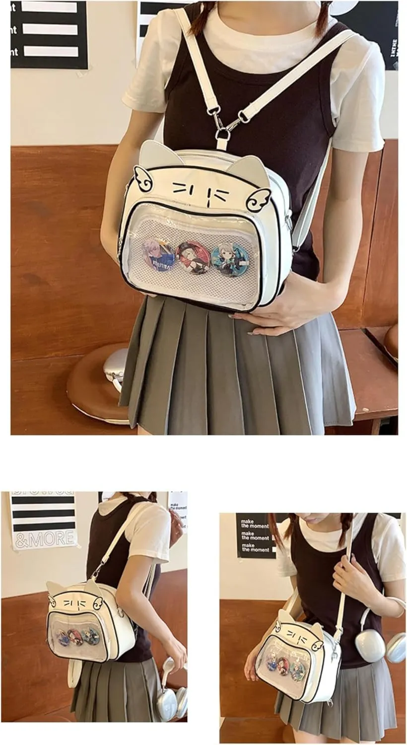 Pokn Cute Cat Ita Bag Pin Display Backpack Y2K Bag Y2k Aesthetic Single Shoulder Crossbody Anime Purse