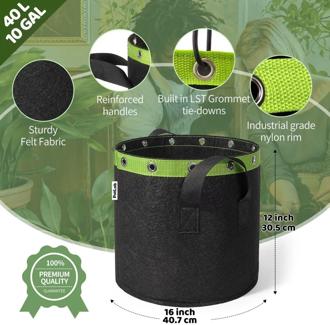 POTLAB® 10 Gallon Low Stress Training Grow Bags (5-Pack),Fabric Grow Bags,Fabric Pots,Planter Bags with Handles,Garden Bags to Grow Vegetables