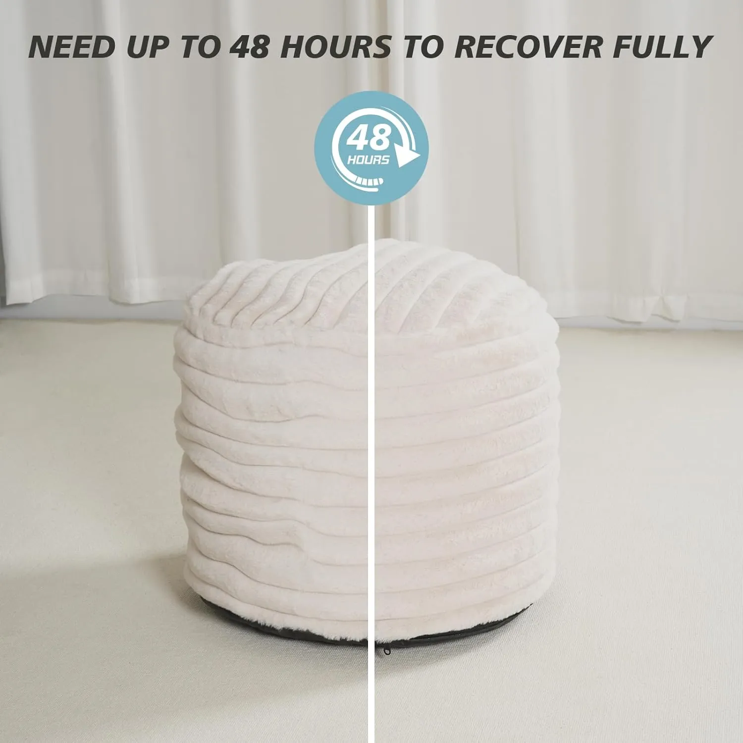 Pouf Ottoman Stuffed Round for Foot Rest, Faux Fur Poufs with Foam Chunk Filling, Storage Ottoman Pouf Foot Stool Cushion, 26 X 18 Inch Floor Chair for Living Room Bedroom Home Decor, Beige