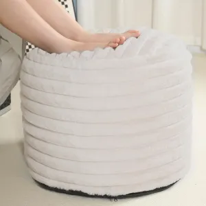 Pouf Ottoman Stuffed Round for Foot Rest, Faux Fur Poufs with Foam Chunk Filling, Storage Ottoman Pouf Foot Stool Cushion, 26 X 18 Inch Floor Chair for Living Room Bedroom Home Decor, Beige