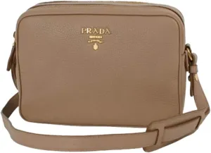 Prada Crossbody Bag Handbag For Women - Beige Vitello Phenix Leather Double Zip Crossbody Bag 1BH079 Bags For Women
