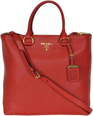 Prada Tote Bag Handbag For Women - Women's Red Vitello Phenix Leather Shopping Tote Handbag 1BG865 Bags For Women