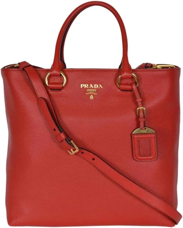 Prada Tote Bag Handbag For Women - Women's Red Vitello Phenix Leather Shopping Tote Handbag 1BG865 Bags For Women