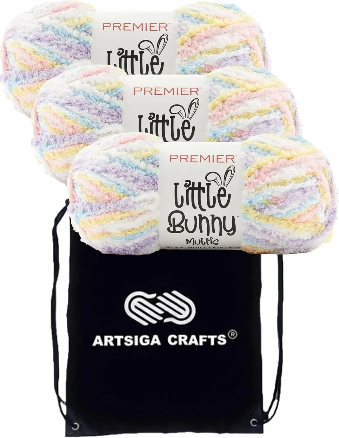 Premier Yarns Little Bunny Multi Pastel Clouds 2111-06 (3-Skeins - Same Dye Lot) Chunky Bulky #5 Polyester Yarn for Crocheting and Knitting with Project Bag