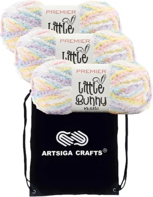 Premier Yarns Little Bunny Multi Pastel Clouds 2111-06 (3-Skeins - Same Dye Lot) Chunky Bulky #5 Polyester Yarn for Crocheting and Knitting with Project Bag