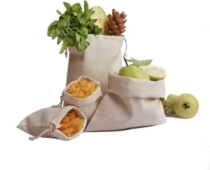 Premium Organic Cotton Storage Bags - Reusable Drawstring Canvas Fabric Pack of 12 - Multipurpose Natural Cotton Food & Gift Bags - Medium 10x12 Inches