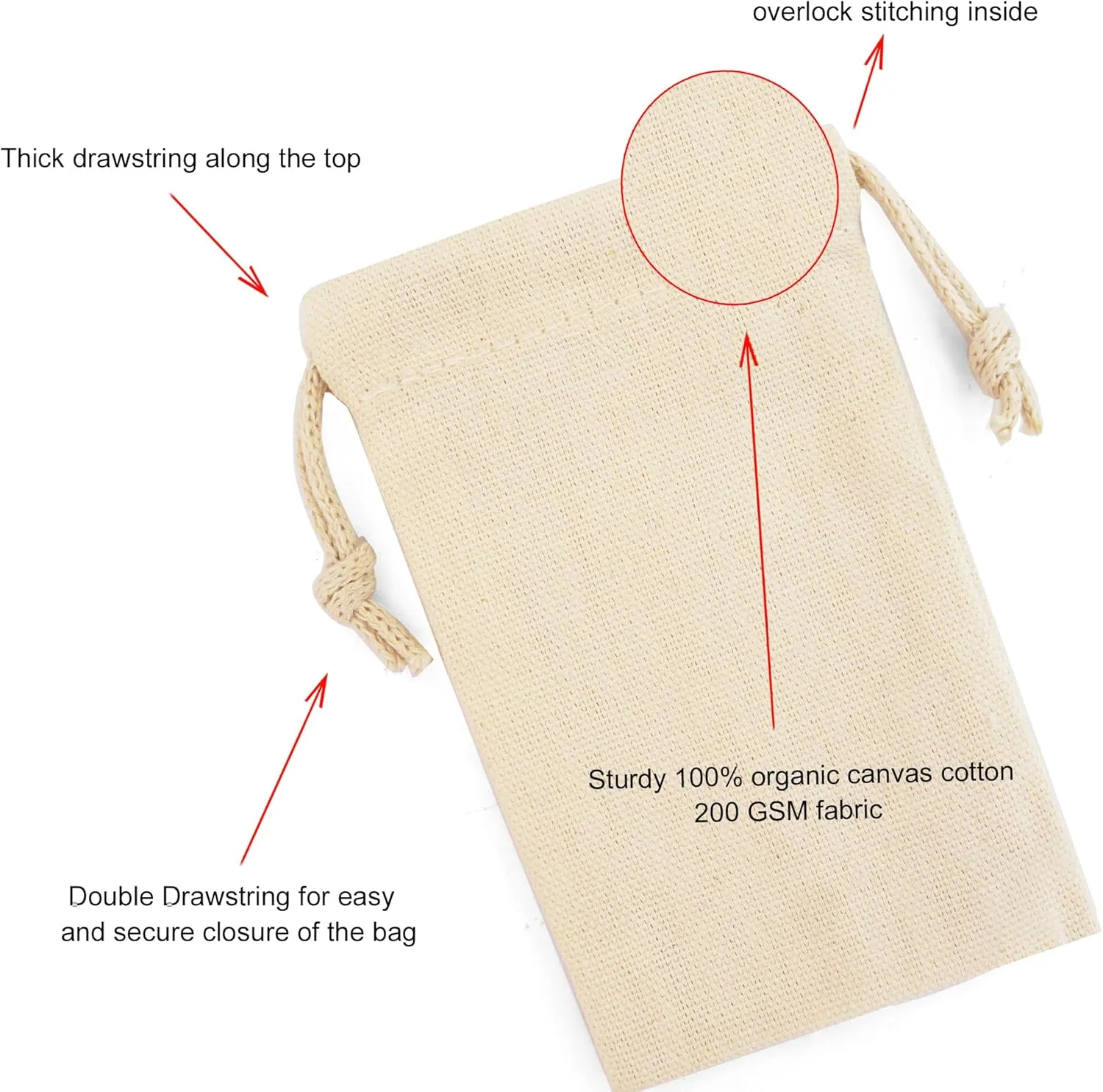 Premium Organic Cotton Storage Bags - Reusable Drawstring Canvas Fabric Pack of 12 - Multipurpose Natural Cotton Food & Gift Bags - Medium 10x12 Inches