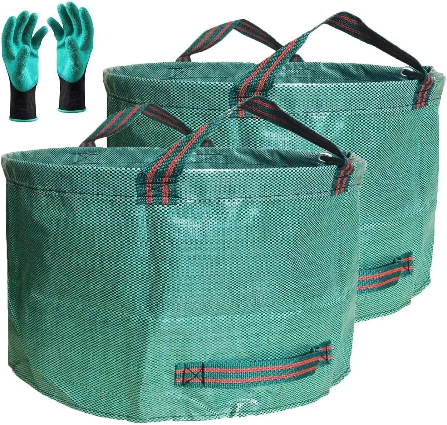 Professional 2-Pack 63 Gallons Lawn Garden Bags Yard Waste Bag (D31, H19 inches) with Gardening Gloves,Standable,Reusable Leaf Grass Bag,Garden Trash Containers,Lawn Yard Waste Bags with 4 Handles