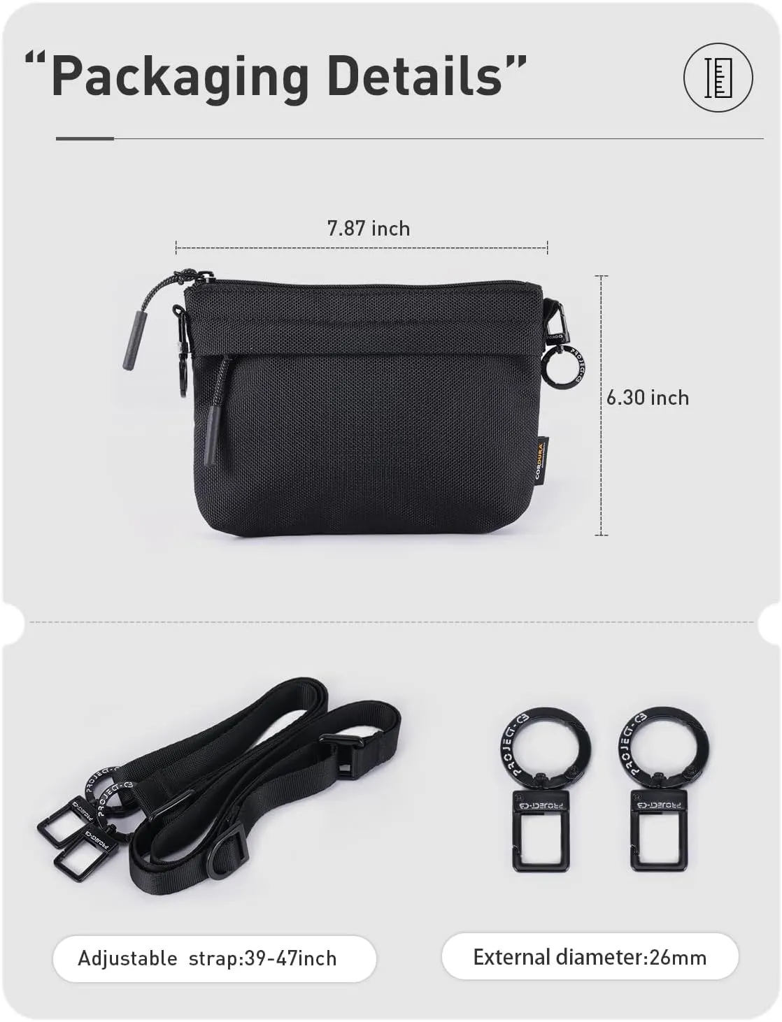 project-cb Crossbody Bag, Cordura Fabric Waterproof Travel Purse, Phone Bag, Small Crossbody Bags for Women & Men