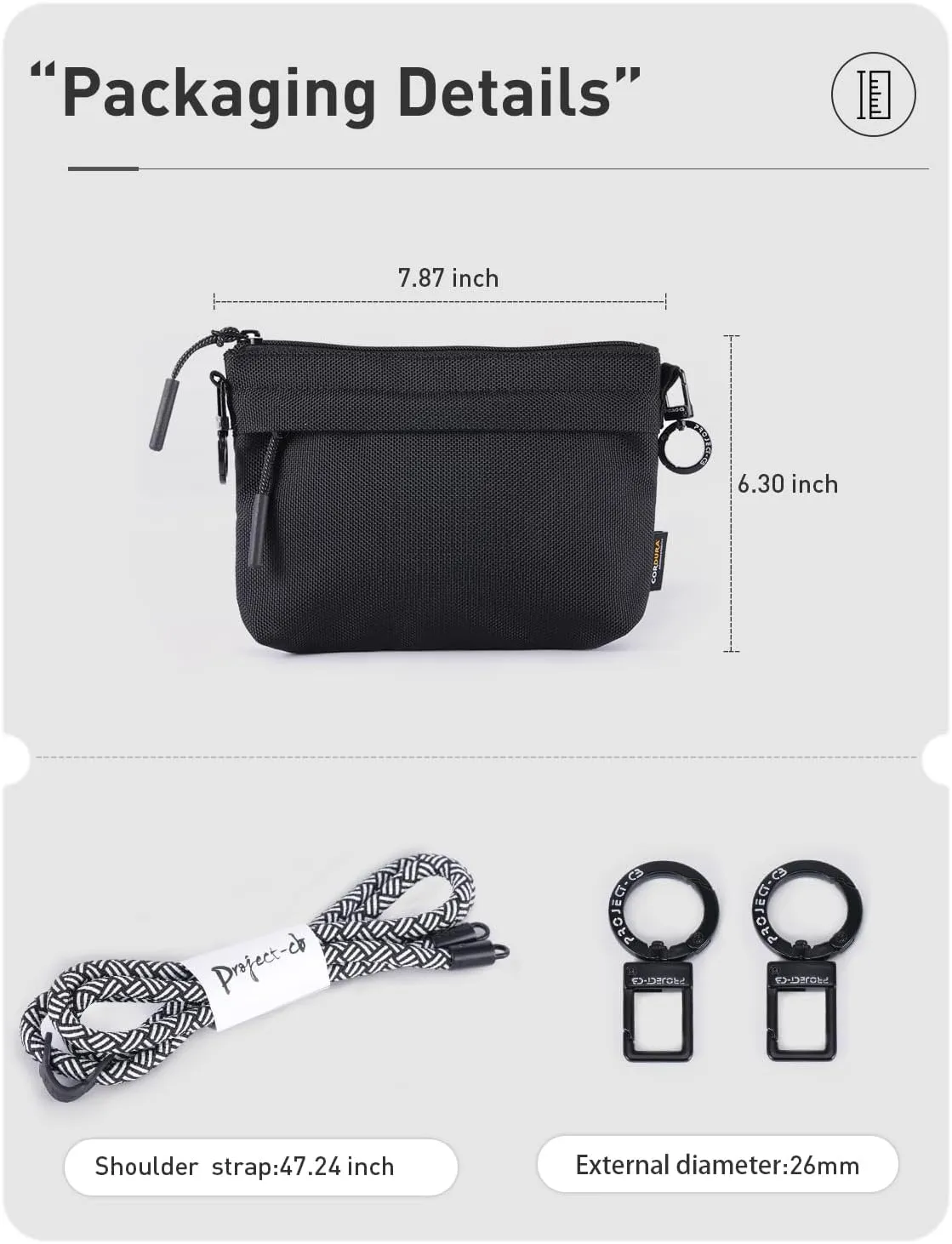 project-cb Crossbody Bag, Cordura Fabric Waterproof Travel Purse, Phone Bag, Small Crossbody Bags for Women & Men