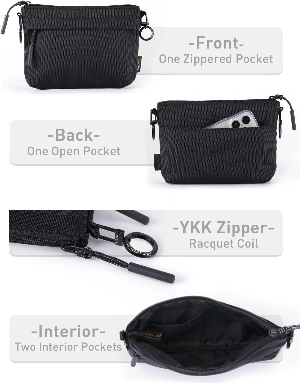 project-cb Crossbody Bag, Cordura Fabric Waterproof Travel Purse, Phone Bag, Small Crossbody Bags for Women & Men