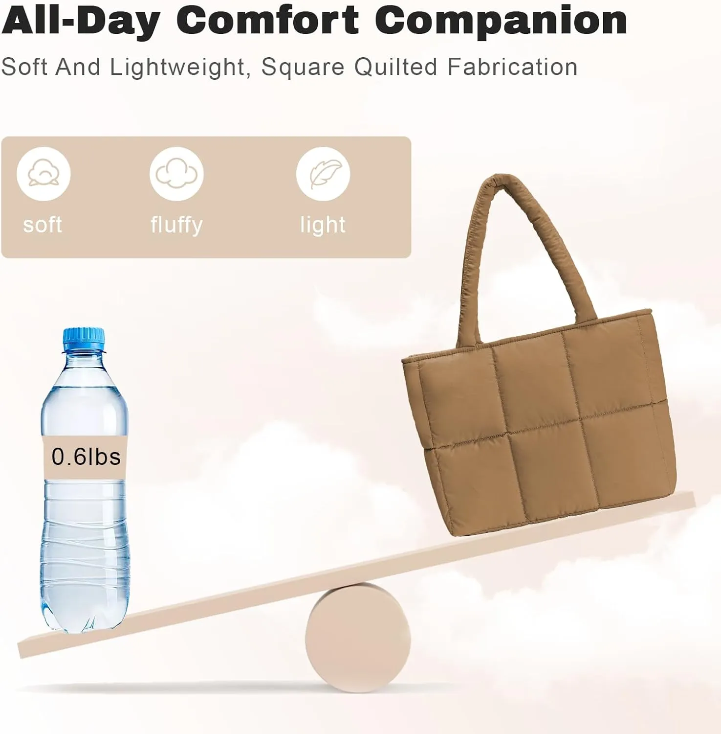 Puffer Tote Bag for Women, Large Quilted Puffy Padding Shoulder Handbag Lightweight for Work Travel Gym Shop