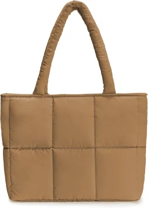 Puffer Tote Bag for Women, Large Quilted Puffy Padding Shoulder Handbag Lightweight for Work Travel Gym Shop
