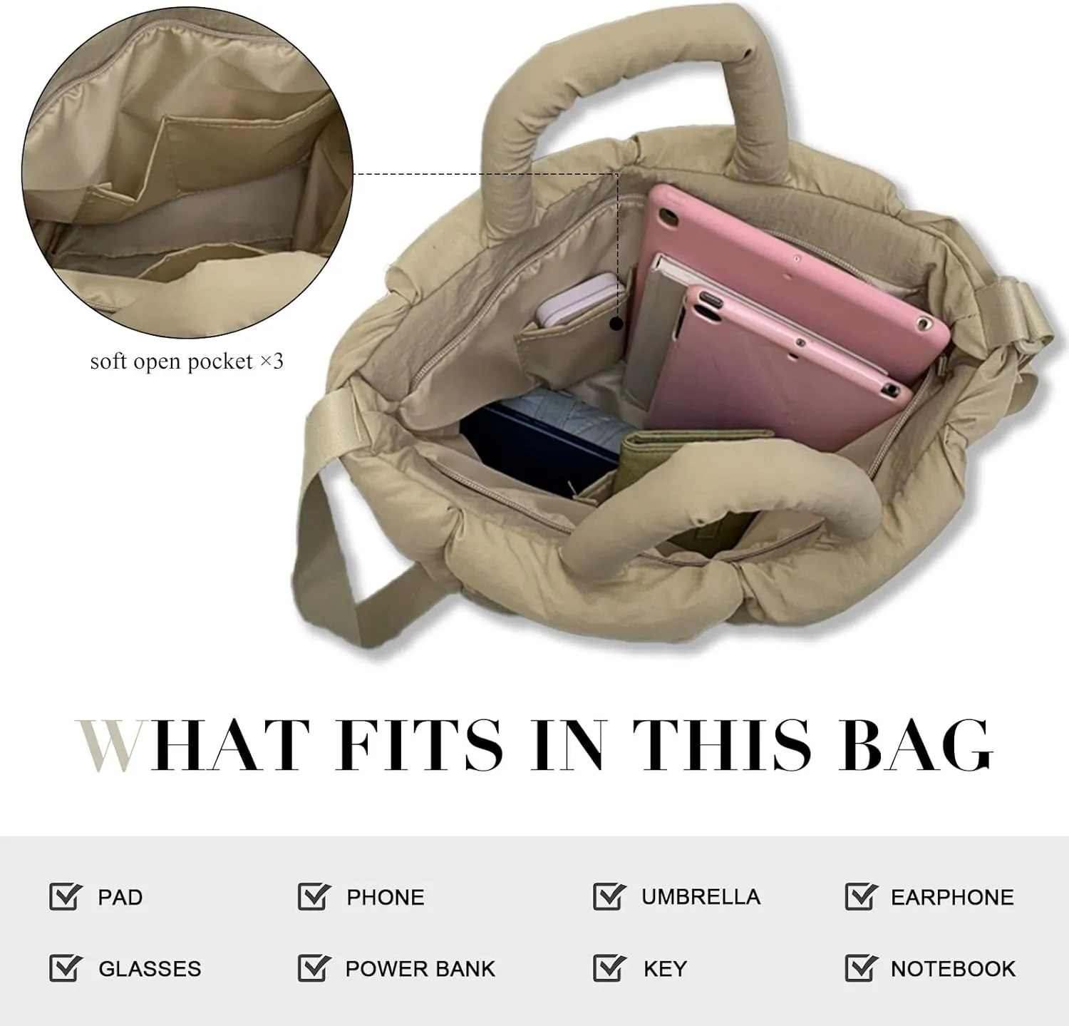 Puffer Tote Bag, Puffy Purse Crossbody Puffer Bags for Women Lightweight Down Cotton Padded Quilted Tote Bag