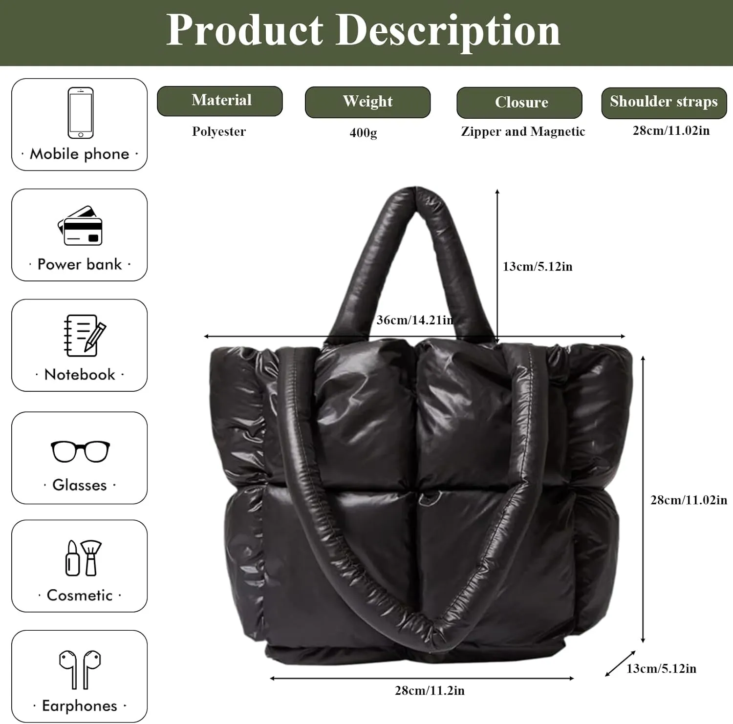 Puffer Tote Bag Soft Puffy Purses for Women Winter Light Down Cotton Padded Quilted Puff Shoulder Handbags