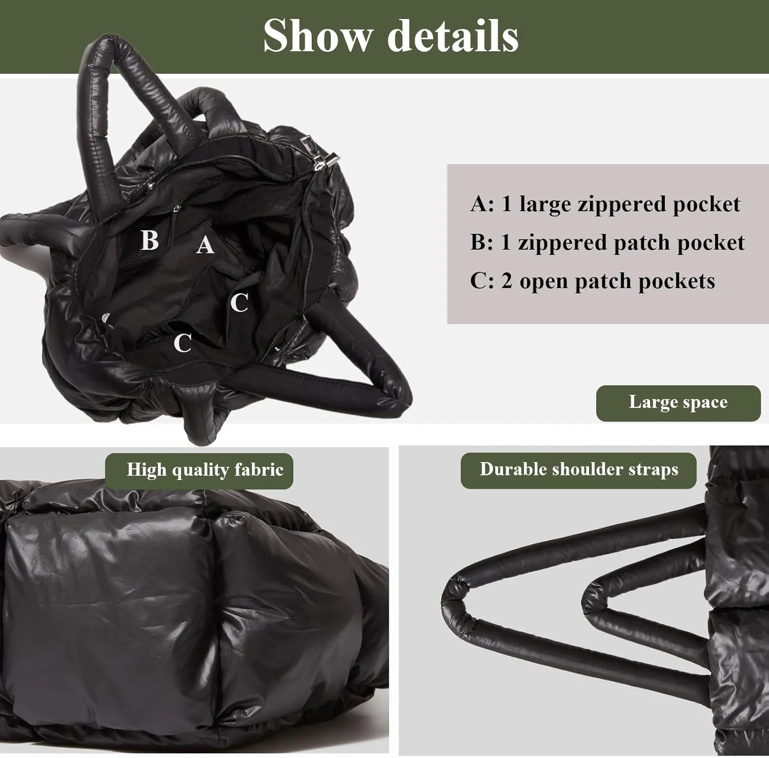 Puffer Tote Bag Soft Puffy Purses for Women Winter Light Down Cotton Padded Quilted Puff Shoulder Handbags
