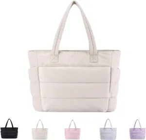 Puffer Travel Tote, Lightweight Puffy Tote Bag with Compartments, Large Capacity Quilted Shoulder Bags